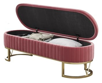End of Bed Bench Storage Bench- Ottoman for Bedroom End of Bed, Entryway Bench, Modern Velvet Benche Bedroom Benches for Foot of Bed,Upholstered Bench with Golden Legs Storage Benches(Pink,120*45*43cm