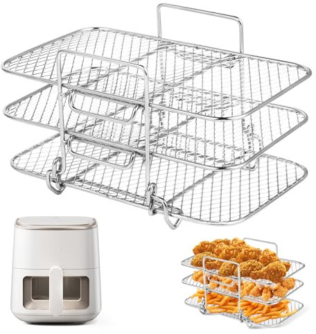 Griglia per Friggitrice ad Aria - Griglia de Arrostire de Disidratazione Multifunzione - Accessori per Friggitrice ad Aria - 3 Strati Impilabile Rastrelliera - Accessori per Ninja Ninja Foodi Dual Zon
