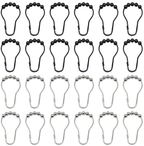24-Piece Shower Curtain Hooks, Metal Shower Curtain Rings, Bathroom Supplies, Shower Curtain Installation Accessories, Shower Curtain Fixing Tools