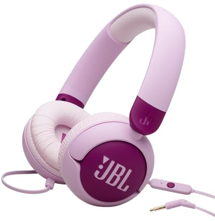 JBL Junior 320 - Wired on-Ear Kids Headphones Safe Sound (<85dB), Built-in mic, Fit for Kids and Customizable with Included Stickers (Purple)