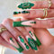 24pcs Long Press on Nails French Tip False Nails Glitter Green Fake Nail Rhinestone Gem Stick on Nails Removable Glue-on Acrylic Nail Tips Spring Summer Accessories for Women