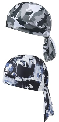 KEMUZ 2 Stück Haarband Herren Chauffeur mütze Kopftuch Herren Fahrrad mütze Bandana Cap Unterm Radhelm Sommer Kopftücher Kopftuch Piraten Tücher Luftiger Stoff Für Schwimmen Joggen Laufen Wandern