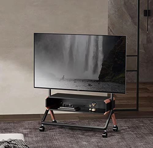 Soporte giratorio universal para TV de 49 a 75 pulgadas con ruedas, soporte de monitor de piso todo en uno para esquinas y dormitorios, altura ajustable, elegante diseño negro