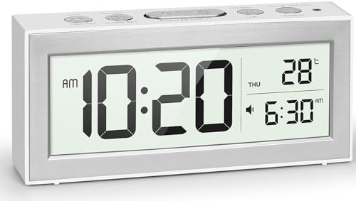 YouJabz Reloj despertador digital con pantalla LED grande, reloj despertador para mesita de noche, funciona con pilas con luz nocturna, 5 horarios de alarma, ajuste automático de brillo, repetición
