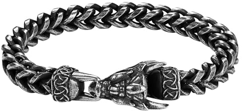 OIDEA Herren Armband Wikinger Drachen: Viking Drachenkopf Armkette Silber Vintage Retro aus Edelstahl Punk Rock Vintage Handgelenk Schmuck Geschenk für Männer Junge Freund