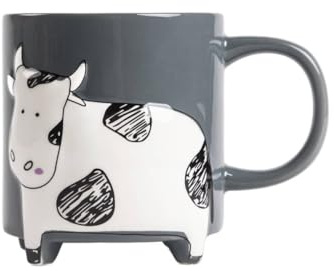HOMLA Kuh-Motiv Becher Kaffeetasse 0,45l TEHEN, Spülmaschinenfest, Mikrowellengeeignet, Grau