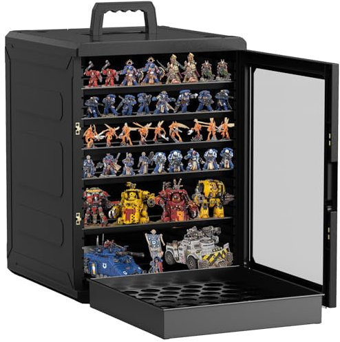Modular Miniatures Storage and Transport Display Case with 5 Trays & 52-Well Paint Rack