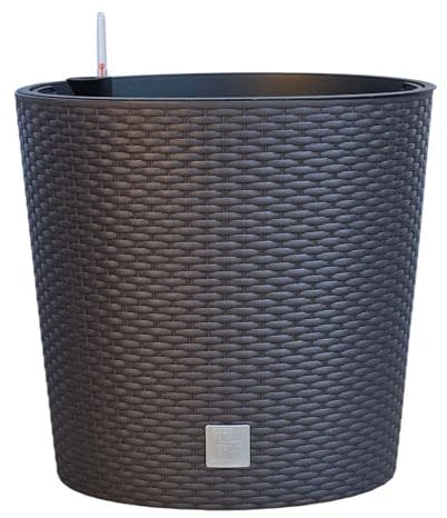 HappyFlower Blumentopf rund mit Innentopf – Pflanzkübel aus Kunststoff in Rattan-Optik, für Innen & Außen, Übertopf Verschiedene Größen & Farben erhältlich, (Äußerer ∅ Oben 40 cm, Braun)