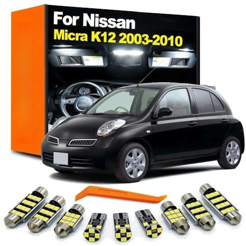 SECDRPOQA 10Pcs LED Bulb Interior Indoor Light Kit, For Nissan Micra K12 2003 2004 2005 2006 2007 2008 2009 2010 Dome Map Plate Lamp