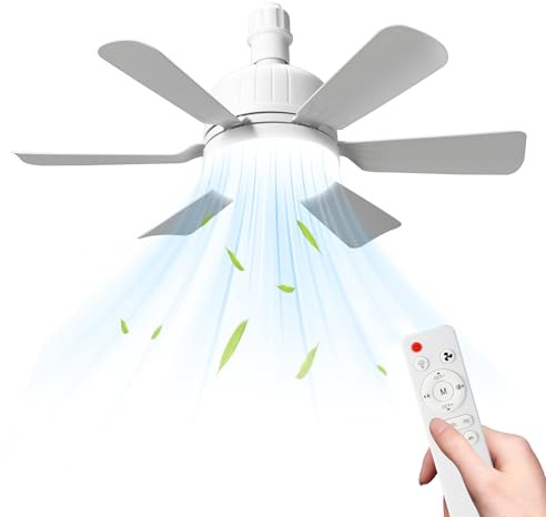 Deckenventilator mit Licht und Fernbedienung, leiser Deckenventilator, 40 W dimmbarer LED-Deckenventilator, E27-Fassung, 6 Flügel, 3 Geschwindigkeiten, Deckenventilatorlicht für Schlafzimmer (C)