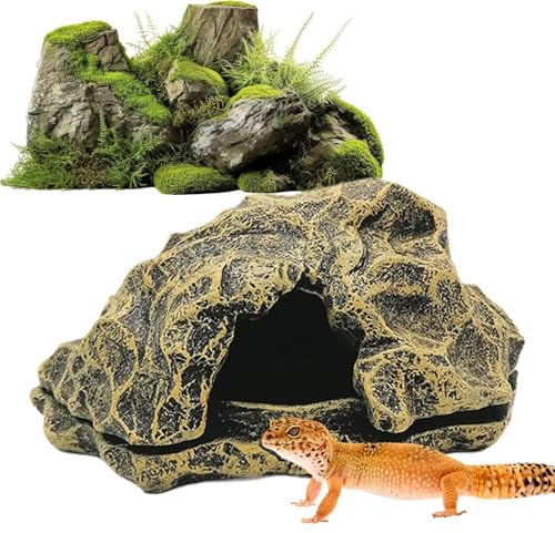 Reptile Shelter, Terrarium Cave, Aquarium Decor, Realistic Rock Texture, 6,3 x 5,31 x 2,95 Zoll, Multi-Level Basking Spot, Great for Bearded Dragons, Schildkröten, Ball Pythons