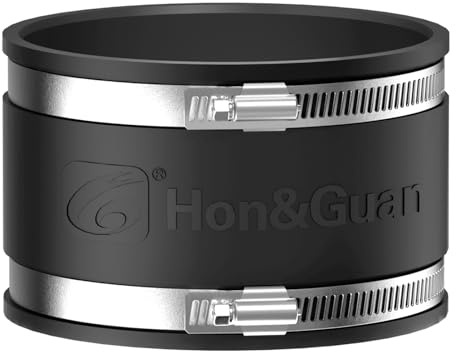 Hon&Guan 100mm Flexible Rubber Duct Connector with 2 Stainless Steel Clamps | 4 Inch, Noise-Reducing, Odorless, Rubber Coupling for Inline Duct Fans, Rigid Pipes, Steel Pipes