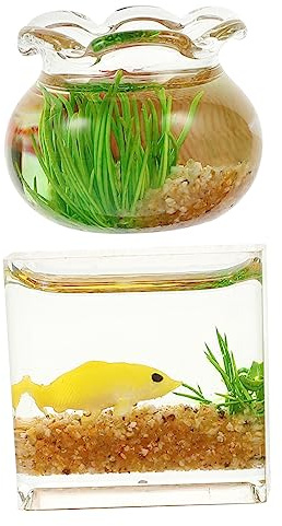 CORHAD 2 Stück Miniatur Aquarium Deko Mini Haus Figuren für Fischbecken Handgefertigt Vielseitig für Puppenhaus Garten Blumentopf und DIY Realistisch und Schlicht Zufällige Farbe