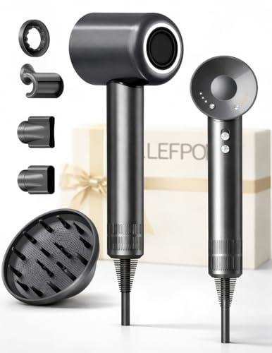 Haartrockner Föhn mit Diffusor – Haarföhn mit 5 Styling-Aufsätzen für Locken und alle Haartypen, 500M Ionen Fön, leiser Betrieb, 1600W bürstenloser Motor, ideal für Reisen und als Geschenk