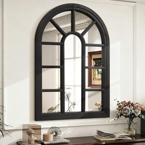 Lzuso Black Wall Mounted Mirror, Arch Hanging Mirror Wood Frame Modern Decorative Mirrors for Bedroom Living Room Entryway Home Decor 65x45 cm