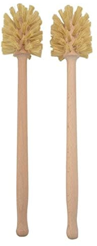2pcs Beech Wood Toilet Brush Natural Bamboo Toilet Brush Long-Handled Bathroom Cleaning Brush With Strong Sisal Bristles 360° Cleaning Power Eco-Friendly