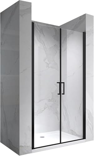 Moments of Glass - Puerta de Ducha Lara | Apertura Abatible, Cristal Seguridad 6mm, Negro Mate, Varias Medidas (negro mate, 74-77 | 195 cm)