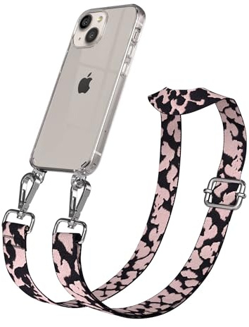EAZY CASE Handykette - Verstellbares Taschenband kompatibel mit iPhone 13 Mini, Schulterriemen, Handykordel mit Silikon Hülle, Umhängetasche, Rosa Camouflage Silber