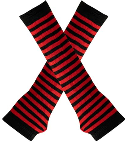 Striped Arm Warmers,Striped Knit Arm Warmers Thumb Hole Gloves,Winter Long Fingerless Gloves,Soft and Comfortable for Outdoor Activities, Running, Cycling, Hiking(Black and Wine Red Stripe)