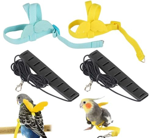 Verstellbares Vogelgeschirr, 2 Stück Papageien Geschirr mit Leine, Flug Trainingsleine für Papageien, geeignet für Alexandrine, Scarlet, Keck, Mini-Ara