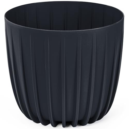 KONZEPT Blumentopf Ø 24 cm – Übertopf 7 L, Matte, markante Rillenstruktur, UV- & wetterbeständig, Kratzfest, Leicht & Robust, für Zimmerpflanzen, Balkon & Terrasse, Anthrazit