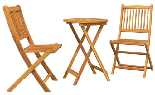 pokgdf Garten Bistro Set aus Massivholz Akazie - Modernes Bistro Set für den Außenbereich mit Tisch und 2 Stühlen - Massives Akazienholz Gartenmöbel in Braun