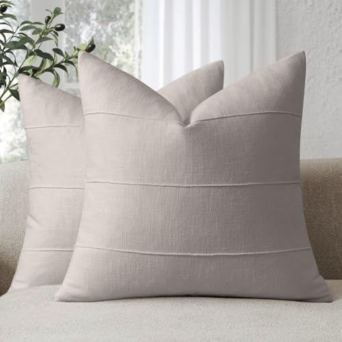 ZWJD Natur-Leinen Kissenbezug 40x40 2er Set Weiche Kissenbezüge in Grau Einfarbige Sofakissen Kissenhüllen mit Streifenmuster für Couch, Bett, Schlafzimmer und Wohnzimmer, Moderne Dekokissen