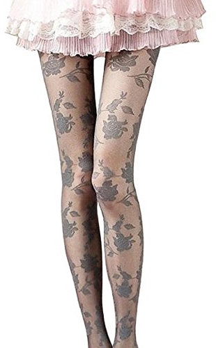 bismarckbeer Collant sexy en dentelle pour femme Motif rose - Gris - Taille Unique