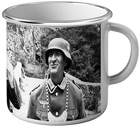 Fabulous Emaillierter Mug Becher aus Metall bourvil Louis de Funès filmt die großen Mopp Komplizen