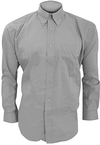 Kustom Kit Oxford Shirt - Mens Long Sleeve, Button Down, Silver Grey, 23inch