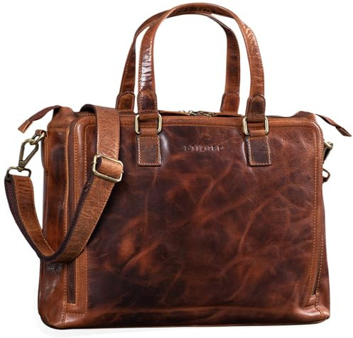 STILORD 'Claire' Sac Business Femme en Cuir Véritable 15 Pouces | Cartable | Sacoche pour Ordinateur Portable DIN A4 | Sac à Bandoulière et à Main pour Bureau, Couleur:Kara - Cognac