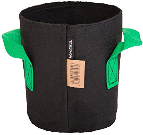 HORTOSOL Maceta Textil Bolsa para Plantas Negro/Verde - 3 litros - Ø15x17 cm