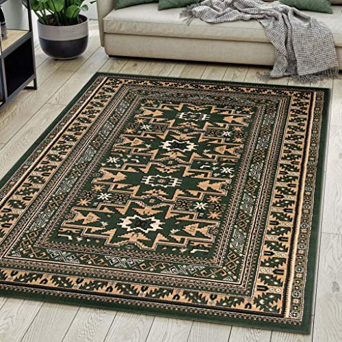 Carpeto Rugs Teppich Orientalisch Grün Klassisch Muster Kurzflor Öko-Tex Wohnzimmer 80 x 150 cm