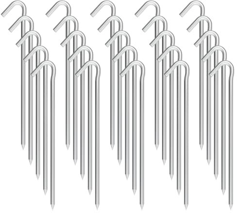 OK5STAR 9 Inch Galvanized Tent Stakes Metal Tent Pegs, Heavy Duty Steel Yard Camping Stakes Tarp Hooks Inflatables Outdoor Decorations, 25 Pack