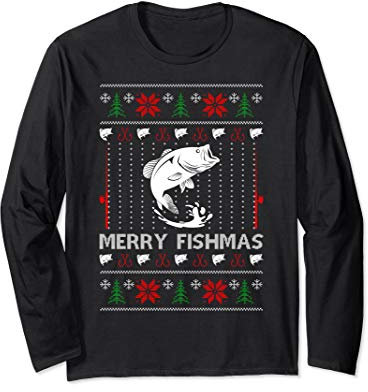 Merry Fishmas Lustig Xmas Geschenk für Papa Angeln Liebhaber Langarmshirt