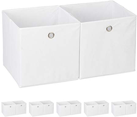 12 x Aufbewahrungsbox Stoff, quadratisch, Aufbewahrung für Regal, Stoffbox in Würfelform, HxBxT: 30 x 30 x 30 cm, weiß