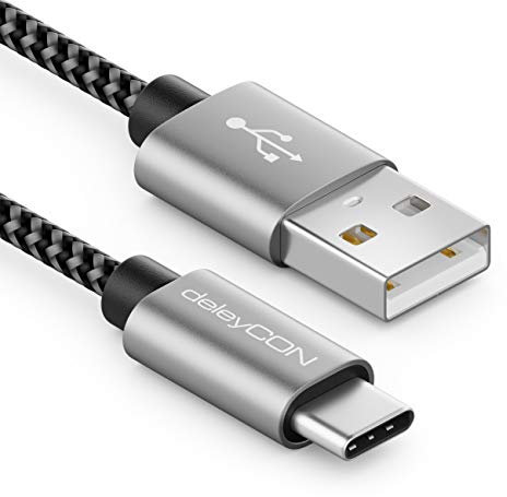 deleyCON 0,5m Nylon Cavo USB-C 50 cm Corto Cavo di Ricarica Cavo Dati USB Tipo C Spina in Metallo Ricarica e Sincronizzazione di Telefono Cellulare e Smartphone