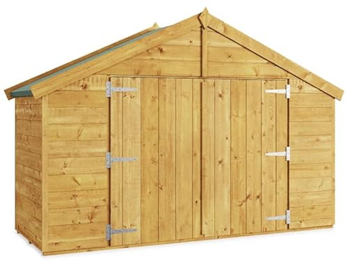 BillyOh 3x8 Mini Master Tongue and Groove Construction Wooden Bike Shed, Windowless Bike Storage Shed Design, Extra Wide Double Doors, Durable Apex Roof for Secure Outdoor Equipment & Bicycle Storage