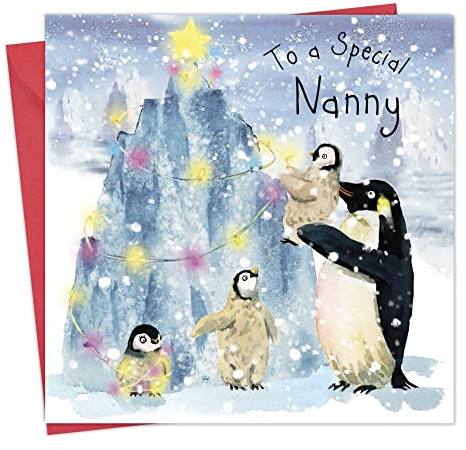Twizler Frohe Weihnachtskarte für Nanny mit Pinguine – Weihnachtskarte für Oma – Weihnachtskarte für Damen – Weihnachtskarte für Damen – Weihnachtskarte für Damen