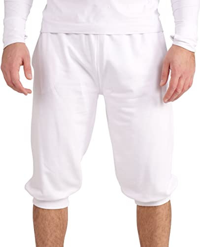 Gennadi Hoppe 3/4 Herren Sporthose Sommer mit Seitentaschen, Kordelzug - Dreiviertel Hose als Gymhose, Fitnesshose, Laufhose, Jogginghose, Trainingshose Knielang locker sportlich weiß 4XL H7070