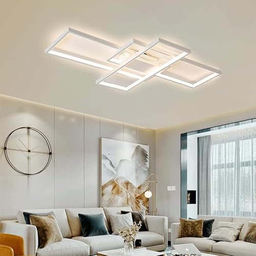 Qiaomao Plafoniera LED Soffitto Moderno Bianco 90cm, Dimmerabile Lampadario Soggiorno da Salotto Con Telecomando, Lampada da Parete Soffitto Camera da Letto Cucina e Ufficio Soggiorno Lampadari