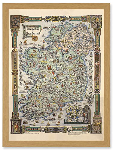 Artery8 Story Map of Ireland Colortext 1936 Historic Pictorial Artwork Framed A3 Wall Art Print