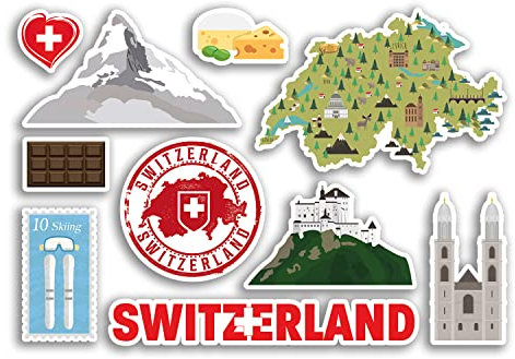 Feuille d'autocollants A5 en vinyle - Motif carte suisse des pays des vacances - Format A5