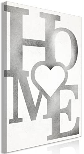 decomonkey Bilder Home 60x90 cm 1 Teilig Leinwandbilder Bild auf Leinwand Vlies Wandbild Kunstdruck Wanddeko Wand Wohnzimmer Wanddekoration Deko Modern Herz Liebe Schrift grau weiß