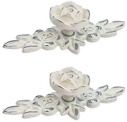 MOROBOR Euro Rose Cabinet Knobs with Backplate, 2pcs Vintage Zinc Alloy Handles Ivory White Drawer Handle Knobs for Wardrobe Dresser Cabinet with Mounting Screws(Silver Edge)