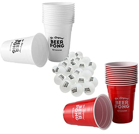Beer Pong Set 48 PCS England Football Themed Colours English Adult Novelty Party Drinking Game 24 Re-usable Cups and 24 High Bounce Balls Great For Sports Rugby Euros Olympics 2023 World Cup Wimbledon