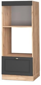 Vicco Armoire Micro-Ondes Fame-Line, Anthracite-Or/Chêne de Force doré, 60 cm Ouvert