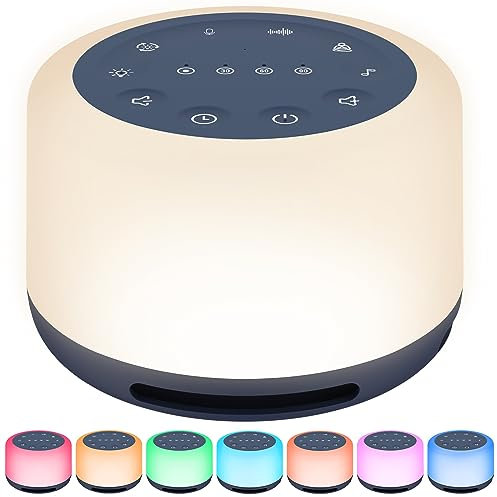 COLORLAM White Noise Machine Baby Einschlafhilfe Spieluhr Baby 30 Klängen,Drahtlose Verbindung 5 Helligkeitsstufen 7 Farben Weißes Rauschen Lampe Nachtlicht Baby Stilllicht Portable Meditation Yoga