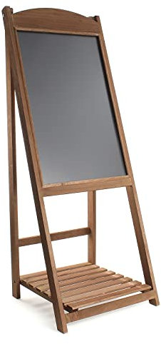 Toboli Kundenstopper Holz 42x112cm Gehwegaufsteller mit Kreidetafel und Blumenregal als Werbetafel