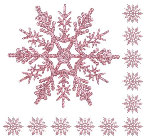Festive Fix Hanging Glitter Snowflake Decorations Pack of 12-10cm Christmas Ornaments in Multi Colours - Easy to Hang Stunning Decor for Indoor and Outdoor Festivities